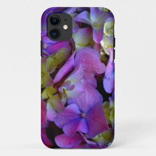 Coque iPhone 11 Magenta Purple bleu jaune Hydrangeas fleurs