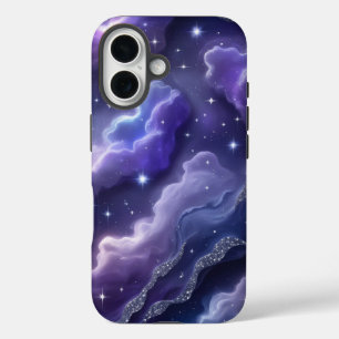 Coques iPhone 16 Magique violet et nébuleuse bleue avec étoiles de 