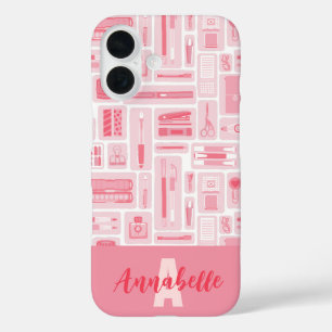 Coques iPhone 16 Magnifiques fournitures d'art Monogramme Motif ros