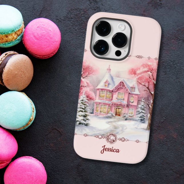 Coques Case-Mate iPhone Maison de Noël rose Hiver Wonderland (Créateur téléchargé)