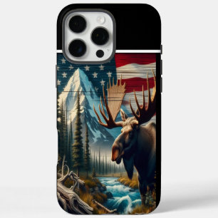 Coques iPhone 16 Pro Max Majestic Moose Et Drapeau Américain