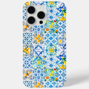 Coque iPhone 15 Pro Max Majolica, citron, carreaux siciliens,