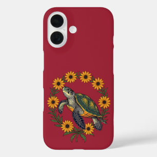 Coques iPhone 16 Malaclemys Tortue et Fleurs de Susan aux Yeux Noir