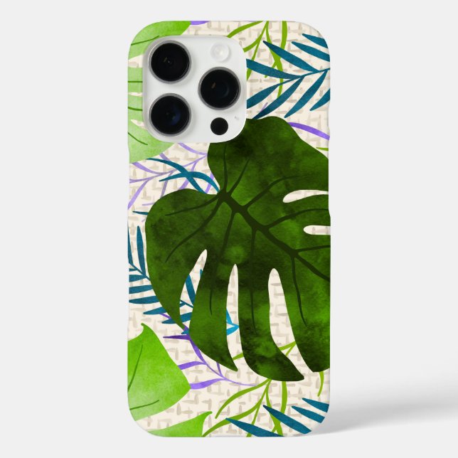 Coques Case-Mate iPhone Maleah Monstera Tropical Hawaiian Aquarelle Vert (Verso)