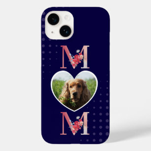Coque Pour iPhone 14 Maman Floral photo du coeur du chien pourpre