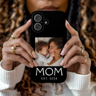 Coques iPhone 16 Maman Typographie Photo Noir Établie