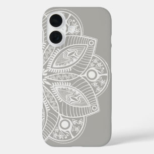 Coques iPhone 16 Mandala blanc exotique sur Arrière - plan gris