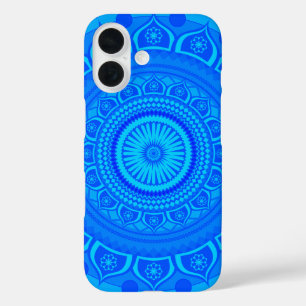 Coques iPhone 16 Mandala indien bleu