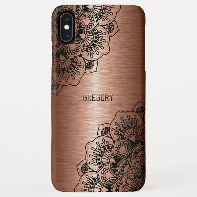 Coques Case-Mate iPhone Mandala noir sur arrière - plan en cuivre métalliq (Dos)