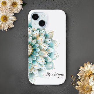 Coque Pour iPhone 15 Mandala Turquoise Gold Floral personnalisé