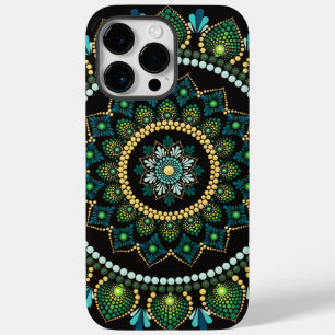 Coque Pour Pour iPhone 14 Pro Max Mandala vert   Peint main   Géométrie sacrée