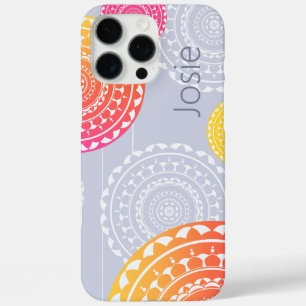 Coques iPhone 16 Pro Max Mandala vibré rose jaune aléatoire sur le nom bleu
