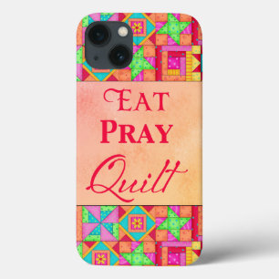 Etui iPhone 13 Manger Pray Quilt Rouge Coral Patchwork Block Art