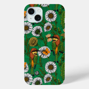 Coque iPhone 15 Mini Mangeurs d'abeilles sur une prairie printanière