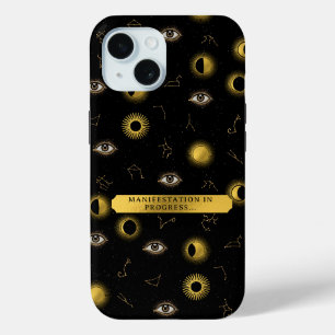 Coque Pour iPhone 15 Manifestation Soleil céleste & Lune Zodiaque Oeil