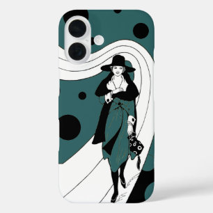 Coques iPhone 16 Mannequin de catwalk rétro, mode Art Déco vintage