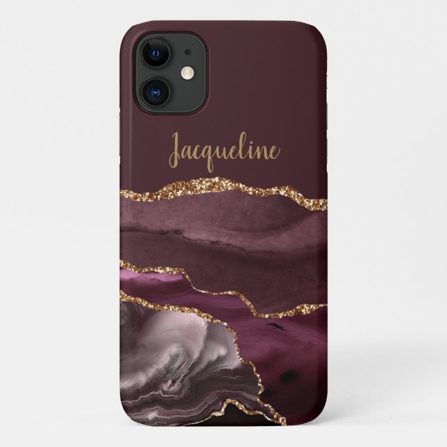 Coques Case-Mate iPhone Marble Geode Bourgogne Or Dusty Pink Nom du script (Dos)