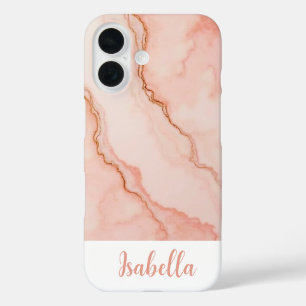 Coques iPhone 16 Marbre Abstrait Rose Personnalisé Élégant