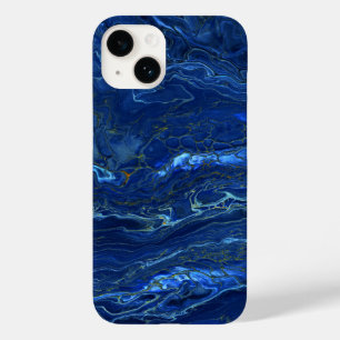 Coque Pour iPhone 14 Marbre acrylique bleu marine et marbre d'or Faux
