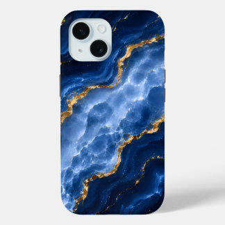 Coque Pour iPhone 15 Marbre Agate Saphir Luxueux