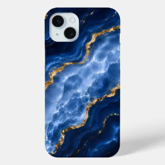 Coque iPhone 15 Mini Marbre Agate Saphir Luxueux