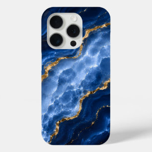 Coque iPhone 15 Pro Marbre Agate Saphir Luxueux