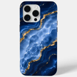 Coque iPhone 15 Pro Max Marbre Agate Saphir Luxueux