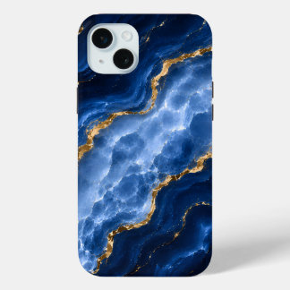Coque iPhone 15 Mini Marbre Agate Saphir Luxueux