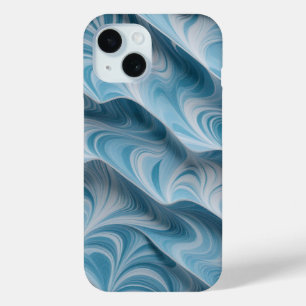 Coque Pour iPhone 15 Marbre blanc bleu 3D Texture Abstraite