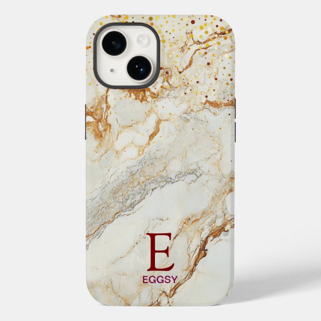 Coques Case-Mate iPhone Marbre blanc chic monogramme paillettes or (Verso)