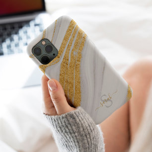 Coque Pour iPhone 15 Marbre blanc et Parties scintillant d'or imprimé