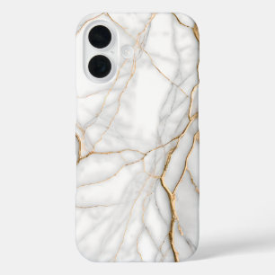 Coques iPhone 16 Marbre blanc moderne avec veines or