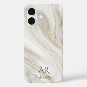 Coques iPhone 16 Marbre blanc Parties scintillant or Jade personnal