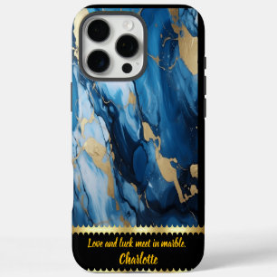 Coques iPhone 16 Pro Max Marbre bleu aux accents dorés