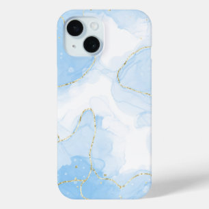 Coque Pour iPhone 15 Marbre Bleu Élégant