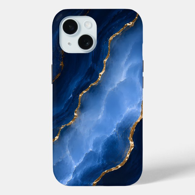 Coques Case-Mate iPhone Marbre bleu saphir de luxe (Verso)