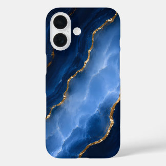 Coques iPhone 16 Marbre bleu saphir de luxe