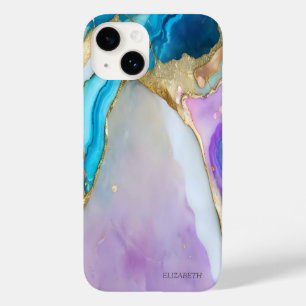 Coque Pour iPhone 14 Marbre Bleu Violet Chic