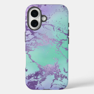 Coques iPhone 16 Marbre chic Violet Lavande violette Mint Green