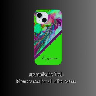 Coque Pour iPhone 15 marbre cool chic et violet vert néon coloré