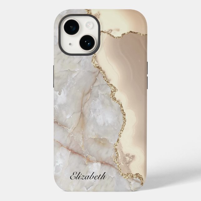 Coques Case-Mate iPhone Marbre cool Géométrique Crème Or (Verso)