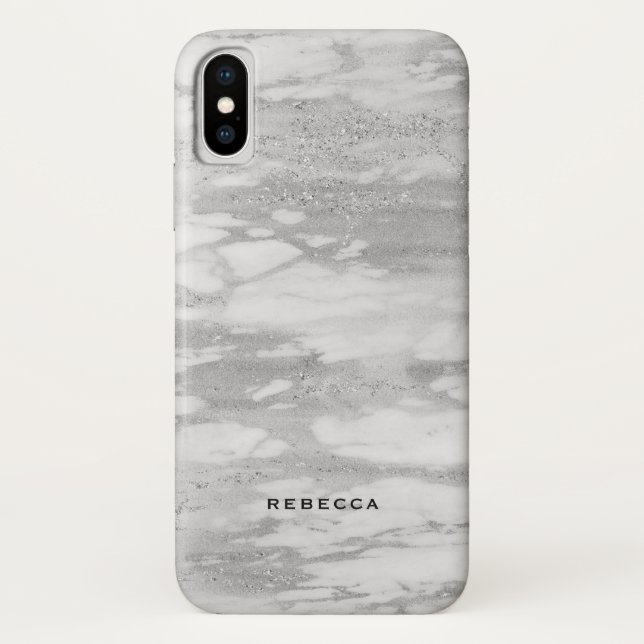 Coques Case-Mate iPhone Marbre de Parties scintillant blanc et argent mode (Dos)