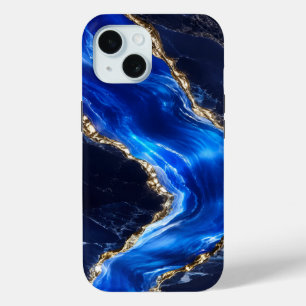 Coque Pour iPhone 15 Marbre de Rivière Saphir Luxe