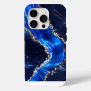 Coque iPhone 15 Pro Marbre de Rivière Saphir Luxe