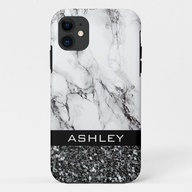 Coques Case-Mate iPhone Marbre Et Paillettes Noires (Dos)