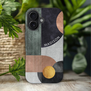 Coques iPhone 16 Marbre Géométrique Abstrait Moderne Nom Personnali