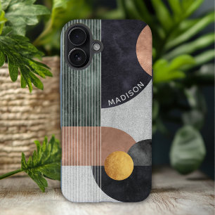 Coques iPhone 16 Plus Marbre Géométrique Abstrait Moderne Nom Personnali