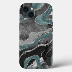 Case-Mate iPhone Case Marbre gris pâle Turquoise Agate Parties scintilla