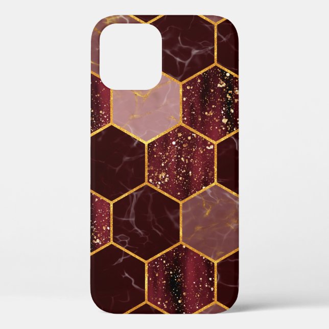 Coques Case-Mate iPhone Marbre hexagone texture transparente avec or (Verso)