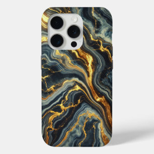 Coque iPhone 15 Pro Marbre Indigo aux reflets dorés